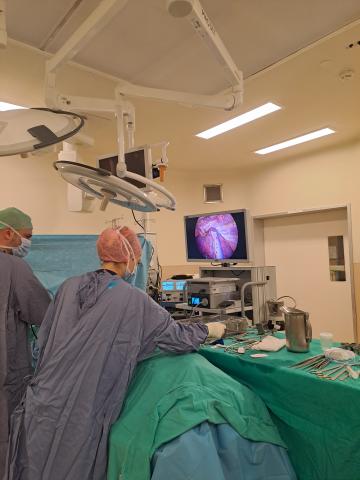 Erkan Hocamız ameliyatı gerçekleştirirken katılımcı arkadaşımız yardım ediyor.